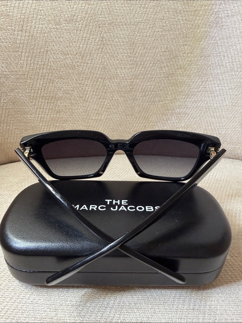 Marc Jacobs Black Rectangular Sunglasses with Gold Accents - Picture 3 of 9